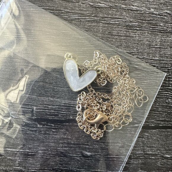 S O L D : Heart Shaped Golden Edge White Heart Pendant Necklace Fashion Jewelry - Picture 4 of 5